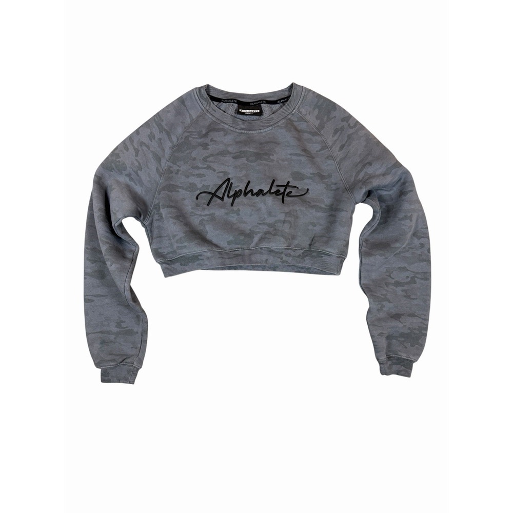 Alphalete Women's Small Gray Camo Cropped Sweatshirt Crewneck Pullover Gym